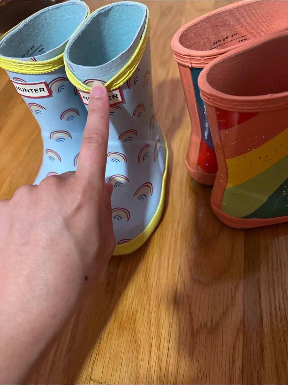 Hunter Kids Rain Boots in Light Blue Rainbow & Multicolor Wave